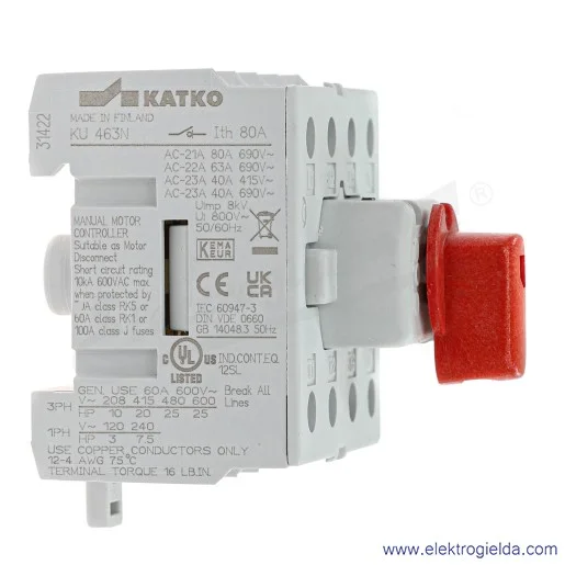 Rozłącznik modułowy KU 463N 4P 63A do pokrętła Rozłącznik modułowy KU 463N 4P 63A do pokrętła