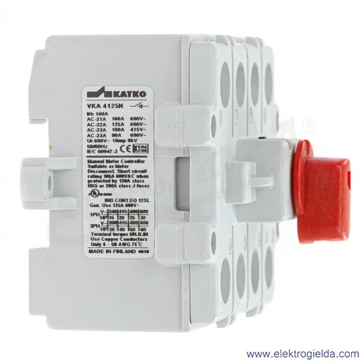 Rozłącznik VKA4125N 4P 125A, czerwone pokrętło Rozłącznik VKA4125N 4P 125A, czerwone pokrętło
