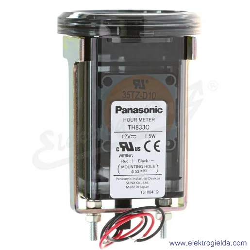 Licznik godzin TH833C 12VDC okrągły, zliczanie do 9999.9 godzin Licznik godzin TH833C 12VDC okrągły, zliczanie do 9999.9 godzin