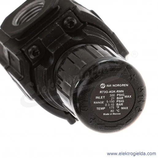 Reduktor R73G-4GK-RMN, G1/2, zakres regulacji ciśnienia 0.3-10 Bar, 3600 l/min, bez manometru Reduktor R73G-4GK-RMN, G1/2, zakres regulacji ciśnienia 0.3-10 Bar, 3600 l/min, bez manometru