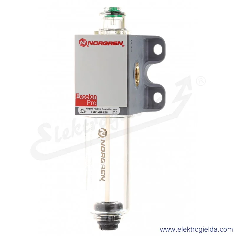 Smarownica L92C-2GP-ETN, G1/4, max 12 Bar, miska 52 ml, punkt początkowy 33 l/min, max 1440 l/min Smarownica L92C-2GP-ETN, G1/4, max 12 Bar, miska 52 ml, punkt początkowy 33 l/min, max 1440 l/min