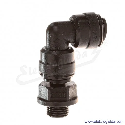 Adapter kolanka obrotowego 90° D02470618, G1/8, Fi 6, wykonanie z acetalu, przeznaczony dla przemysłu spożywczego, Pneufit D Adapter kolanka obrotowego 90° D02470618, G1/8, Fi 6, wykonanie z acetalu, przeznaczony dla przemysłu spożywczego, Pneufit D