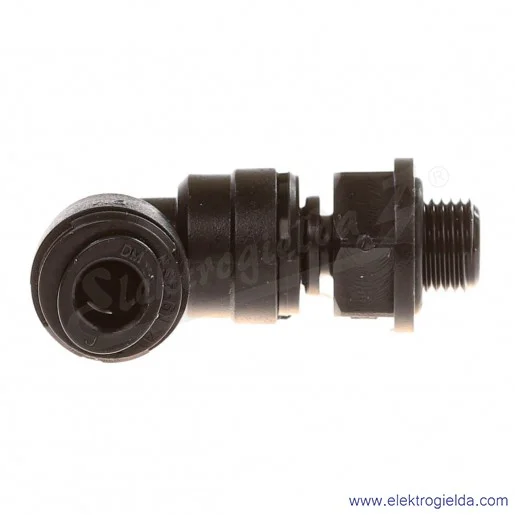 Adapter kolanka obrotowego 90° D02470618, G1/8, Fi 6, wykonanie z acetalu, przeznaczony dla przemysłu spożywczego, Pneufit D Adapter kolanka obrotowego 90° D02470618, G1/8, Fi 6, wykonanie z acetalu, przeznaczony dla przemysłu spożywczego, Pneufit D