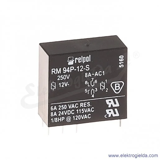 Przekaźnik miniaturowy RM94-1012-25-S012 2P 12VDC do gniazd i obwodów drukowanych wersja czuła Przekaźnik miniaturowy RM94-1012-25-S012 2P 12VDC do gniazd i obwodów drukowanych wersja czuła