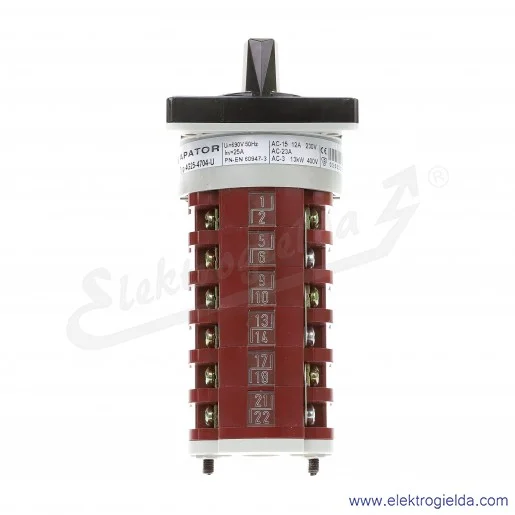 Łącznik krzywkowy 4G25-4704-U /0-1-2-3-4/ 3P, 25A, bez obudowy Łącznik krzywkowy 4G25-4704-U /0-1-2-3-4/ 3P, 25A, bez obudowy