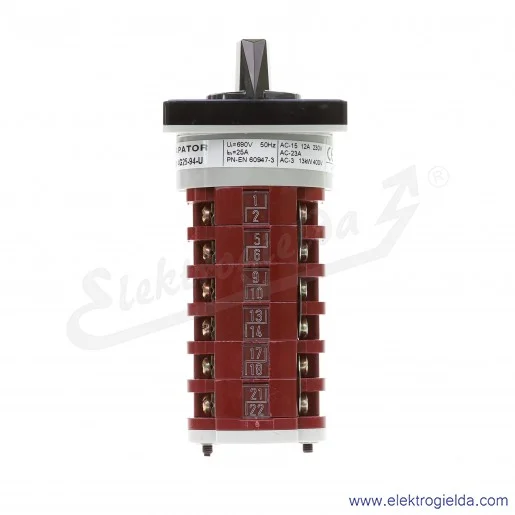 Łącznik krzywkowy 4G25-94-U /1-2-3-4/ 3p, 25A, bez obudowy Łącznik krzywkowy 4G25-94-U /1-2-3-4/ 3p, 25A, bez obudowy