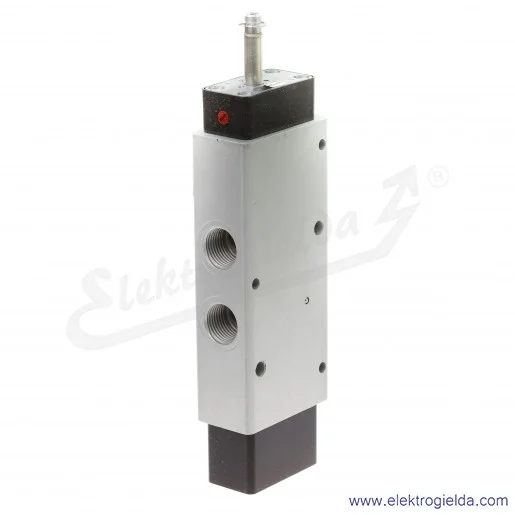 Zawór rozdzielający 5/2 G1/2 monostabilny, sterowany elektromagnetycznie, pilot zasilany zewnętrznie, -0,9-10 bar, bez cewki V63 Zawór rozdzielający 5/2 G1/2 monostabilny, sterowany elektromagnetycznie, pilot zasilany zewnętrznie, -0,9-10 bar, bez cewki V63