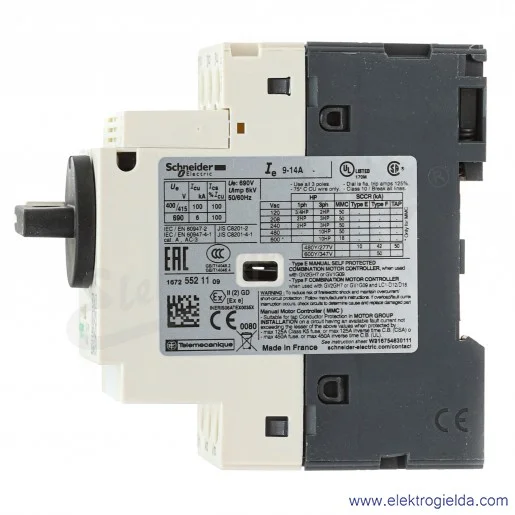 Wyłącznik silnikowy termomagnetyczny TeSys GV2P16 napęd obrotowy 9-14A zaciski skrzynkowe Wyłącznik silnikowy termomagnetyczny TeSys GV2P16 napęd obrotowy 9-14A zaciski skrzynkowe