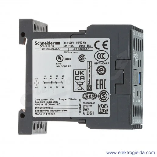 CA4KN31BW3 3Z+1R 10A 24 VDC Stycznik miniaturowy pomocniczy, zaciski śrubowe, obniżona moc cewki, wbudowana dwukierunkowa dioda  CA4KN31BW3 3Z+1R 10A 24 VDC Stycznik miniaturowy pomocniczy, zaciski śrubowe, obniżona moc cewki, wbudowana dwukierunkowa dioda
