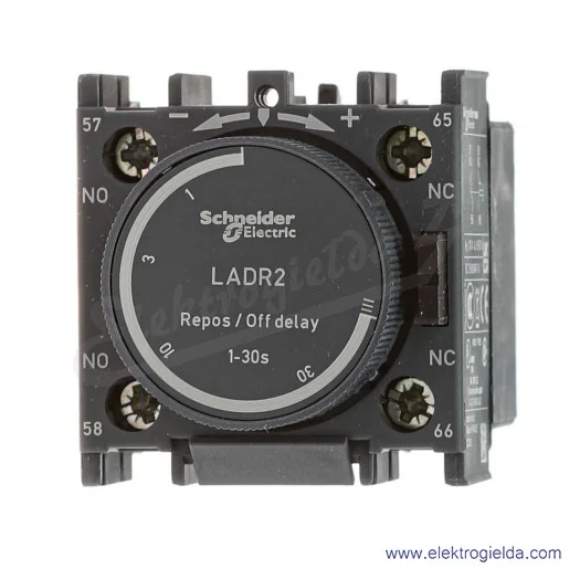 LADR2 Blok styków z zadziałaniem czasowym 1-30s 1Z+1R opóźnione wyłączenie, zaciski śrubowe LADR2 Blok styków z zadziałaniem czasowym 1-30s 1Z+1R opóźnione wyłączenie, zaciski śrubowe