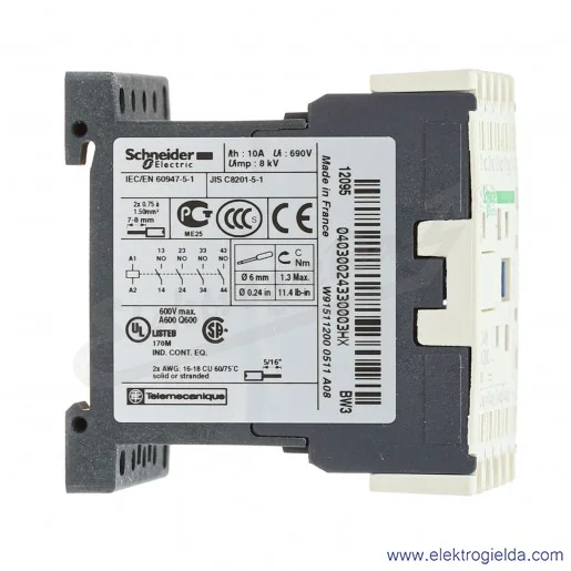 CA4KN403BW3 4Z+0R 10A 24 VDC Stycznik miniaturowy pomocniczy, zaciski sprężynowe, wbudowana dwukierunkowa dioda tłumiąca CA4KN403BW3 4Z+0R 10A 24 VDC Stycznik miniaturowy pomocniczy, zaciski sprężynowe, wbudowana dwukierunkowa dioda tłumiąca