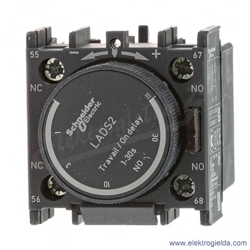 LADS2 Blok styków z zadziałaniem czasowym 1-30s 1Z+1R opóźnione zadziałanie, zaciski śrubowe LADS2 Blok styków z zadziałaniem czasowym 1-30s 1Z+1R opóźnione zadziałanie, zaciski śrubowe