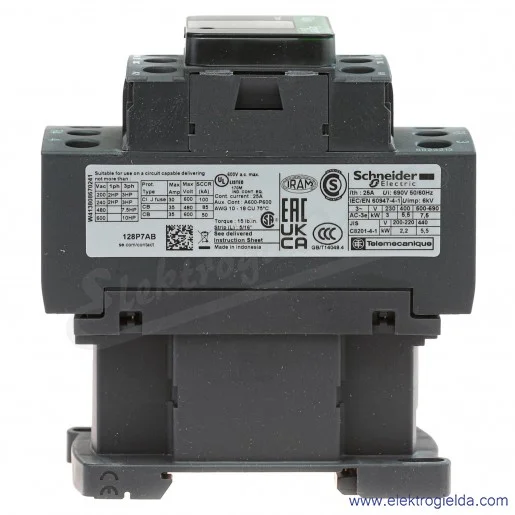 LC1D128P7 (2Z+2R styki główne) 1z+1r 5,5KW 25A Uc 230 VAC 50/60Hz Stycznik zaciski śrubowe LC1D128P7 (2Z+2R styki główne) 1z+1r 5,5KW 25A Uc 230 VAC 50/60Hz Stycznik zaciski śrubowe