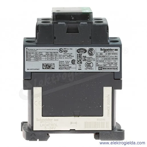 LC1D12BL 1z+1r 5,5KW 25A Uc 24VDC(L) Stycznik obniżona moc cewki, zaciski śrubowe LC1D12BL 1z+1r 5,5KW 25A Uc 24VDC(L) Stycznik obniżona moc cewki, zaciski śrubowe