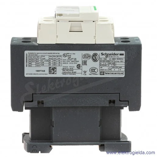 LC1D188P7 (2Z+2R styki główne) 1z+1r 7,5KW 32A Uc 230 VAC 50/60Hz Stycznik zaciski śrubowe LC1D188P7 (2Z+2R styki główne) 1z+1r 7,5KW 32A Uc 230 VAC 50/60Hz Stycznik zaciski śrubowe