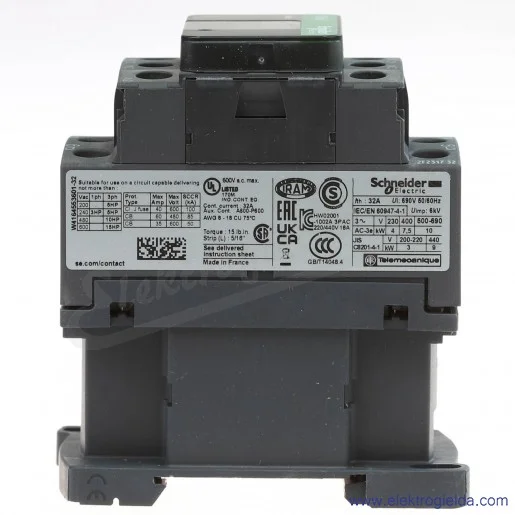 LC1D18V7 1z+1r 7,5kW 32A Uc 400 VAC 50/60Hz, Stycznik zaciski śrubowe LC1D18V7 1z+1r 7,5kW 32A Uc 400 VAC 50/60Hz, Stycznik zaciski śrubowe