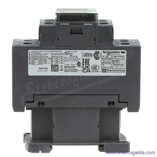 LC1D258E7 (2Z+2R styki główne) 1z+1r 11kW 40A Uc 48 VAC 50/60Hz Stycznik zaciski śrubowe LC1D258E7 (2Z+2R styki główne) 1z+1r 11kW 40A Uc 48 VAC 50/60Hz Stycznik zaciski śrubowe