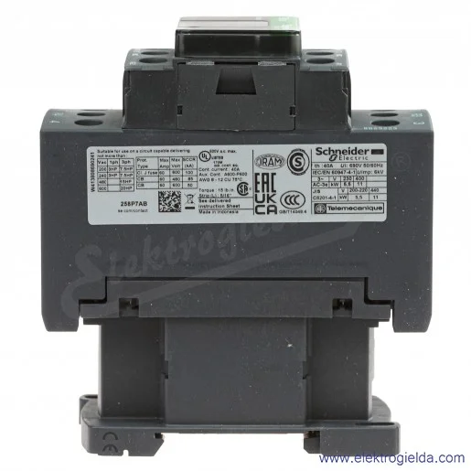 LC1D258P7 (2Z+2R styki główne) 1z+1r 11kW 40A Uc 230 VAC 50/60Hz Stycznik zaciski śrubowe LC1D258P7 (2Z+2R styki główne) 1z+1r 11kW 40A Uc 230 VAC 50/60Hz Stycznik zaciski śrubowe