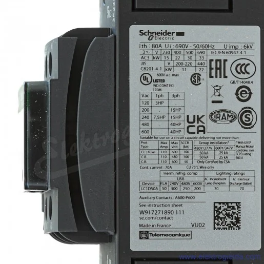 LC1D50P5 1z+1r 22kW 80A Uc 230 VAC 50Hz Stycznik zaciski śrubowe LC1D50P5 1z+1r 22kW 80A Uc 230 VAC 50Hz Stycznik zaciski śrubowe