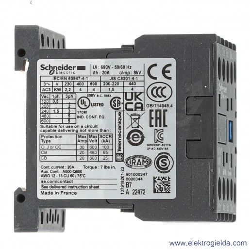 LC1K0901B7 1NC 4kW 20A Uc 24 VAC 50/60Hz Stycznik miniaturowy, zaciski śrubowe LC1K0901B7 1NC 4kW 20A Uc 24 VAC 50/60Hz Stycznik miniaturowy, zaciski śrubowe
