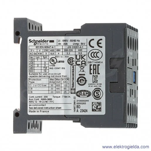 LP1K1210BD 1NO 5,5kW 20A Uc 24 VDC Stycznik miniaturowy, zaciski śrubowe LP1K1210BD 1NO 5,5kW 20A Uc 24 VDC Stycznik miniaturowy, zaciski śrubowe