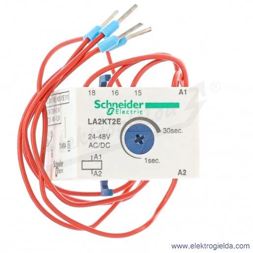 LA2KT2E Blok z zadziałaniem czasowym 1-30s 1Z/R 24..48V AC/DC opóźnione zadziałanie, zaciski śrubowe LA2KT2E Blok z zadziałaniem czasowym 1-30s 1Z/R 24..48V AC/DC opóźnione zadziałanie, zaciski śrubowe