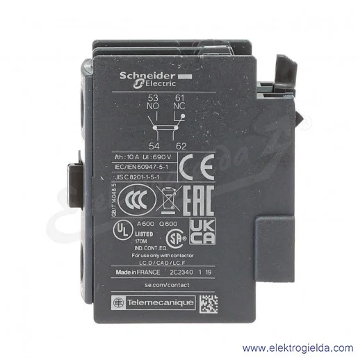 LADN11 1Z + 1R Blok styków pomocniczych do LC1D, LC1F, CAD LADN11 1Z + 1R Blok styków pomocniczych do LC1D, LC1F, CAD