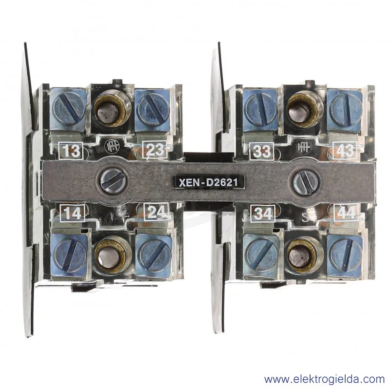 Blok styków XEND2621 z samoczynnym powrotem 2NO, 2-prędkości, montaż czołowy 40 mm Blok styków XEND2621 z samoczynnym powrotem 2NO, 2-prędkości, montaż czołowy 40 mm