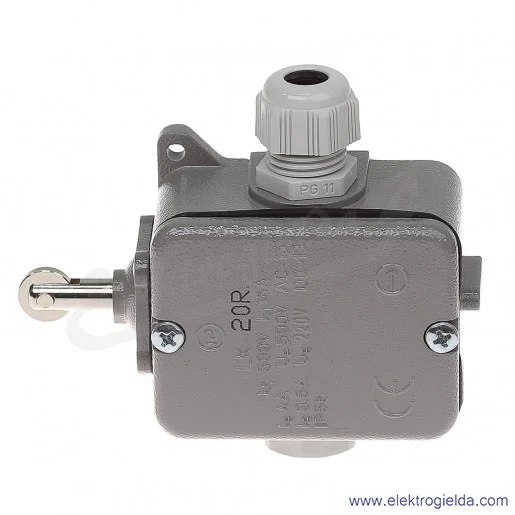 Łącznik krańcowy LK-20R w obudowie metalowej z popychaczem i rolką 1NO+1NC Łącznik krańcowy LK-20R w obudowie metalowej z popychaczem i rolką 1NO+1NC