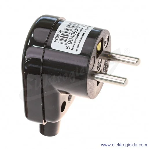 Wtyczka WB6 czarna 2P+E, 16A 250V, boczne wyprowadzenie przewodu Wtyczka WB6 czarna 2P+E, 16A 250V, boczne wyprowadzenie przewodu