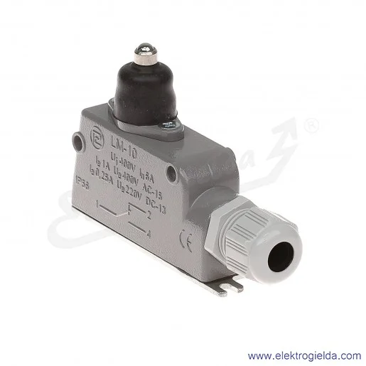 Łącznik krańcowy LM-10 w obudowie metalowej z napędem popychaczowym 1P Łącznik krańcowy LM-10 w obudowie metalowej z napędem popychaczowym 1P