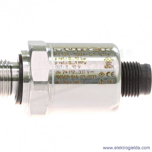 Przetwornik ciśnienia 6836260 PT10R-1004-U1-H1143 0-10Bar, wyjście napięciowe 0-10V, przyłącze G1/4", zasilanie 12..33VDC M12 4 Przetwornik ciśnienia 6836260 PT10R-1004-U1-H1143 0-10Bar, wyjście napięciowe 0-10V, przyłącze G1/4", zasilanie 12..33VDC M12 4