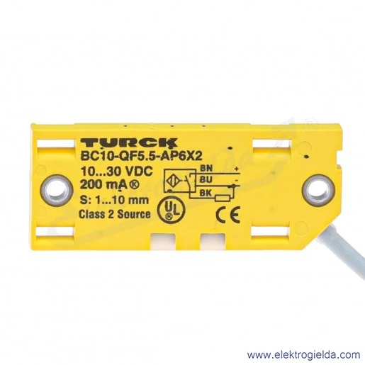 Czujnik pojemnościowy 2620117 BC10-QF5.5-AP6X2 poziomu, zasięg 10mm, PNP NO, zasilanie 10..30VDC przewód 3-żyłowy 2m, z tworzywa Czujnik pojemnościowy 2620117 BC10-QF5.5-AP6X2 poziomu, zasięg 10mm, PNP NO, zasilanie 10..30VDC przewód 3-żyłowy 2m, z tworzywa