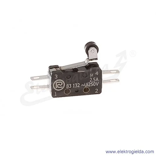 Łącznik krańcowy miniaturowy 83-132s 54Er 14,1 z dźwignią 14,1mm i rolką 1Z+1R srebrzony Łącznik krańcowy miniaturowy 83-132s 54Er 14,1 z dźwignią 14,1mm i rolką 1Z+1R srebrzony