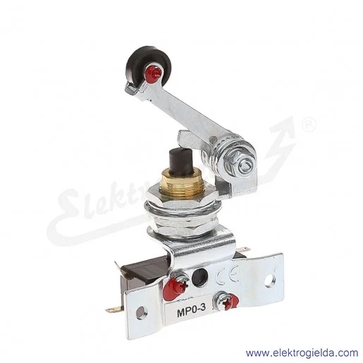 Łącznik krańcowy MP0-3 miniaturowy z napędem teleskopowym i dźwignią z rolką 1Z+1R Łącznik krańcowy MP0-3 miniaturowy z napędem teleskopowym i dźwignią z rolką 1Z+1R