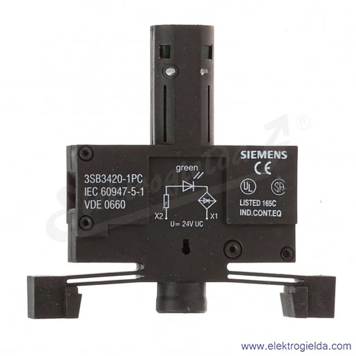 Oprawka LED 3SB3420-1PC zielona 24V, do mocowania w części dolnej, do kasety Oprawka LED 3SB3420-1PC zielona 24V, do mocowania w części dolnej, do kasety