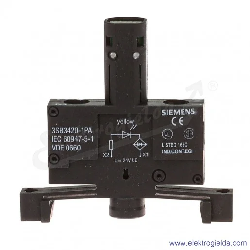 Oprawka LED 3SB3420-1PA żółta 24V, do mocowania w części dolnej, do kasety Oprawka LED 3SB3420-1PA żółta 24V, do mocowania w części dolnej, do kasety