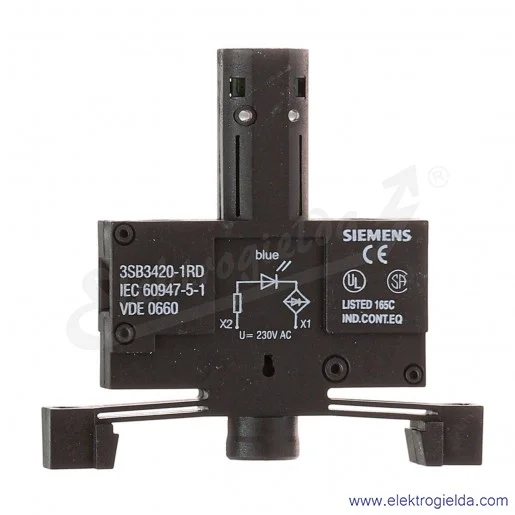 Oprawka LED 3SB3420-1RD niebieska 230VAC, do mocowania w dolnej części kasety Oprawka LED 3SB3420-1RD niebieska 230VAC, do mocowania w dolnej części kasety