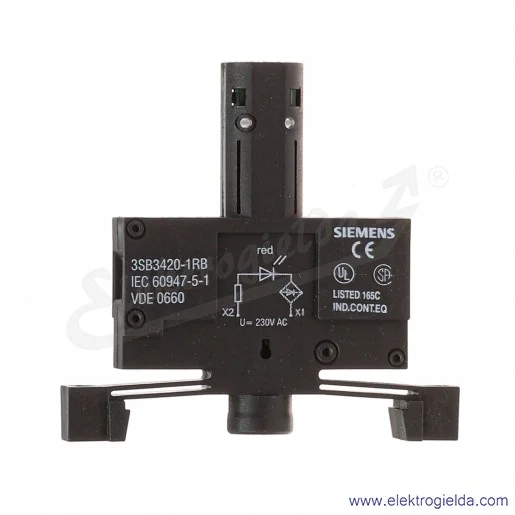 Oprawka LED 3SB3420-1RB czerwona 230VAC, do mocowania w dolnej części kasety Oprawka LED 3SB3420-1RB czerwona 230VAC, do mocowania w dolnej części kasety