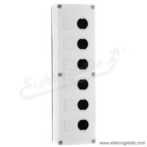 Obudowa pusta 3SB3806-0AA3 6 miejsc na przyciski fi 22mm, szara Obudowa pusta 3SB3806-0AA3 6 miejsc na przyciski fi 22mm, szara