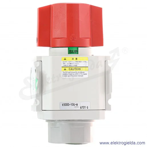 Zawór odcinający ręczny V3000-10G-W, 3/2, G3/8, 10 Bar, bez tłumika, przepływ od lewej do prawej, CKD Zawór odcinający ręczny V3000-10G-W, 3/2, G3/8, 10 Bar, bez tłumika, przepływ od lewej do prawej, CKD