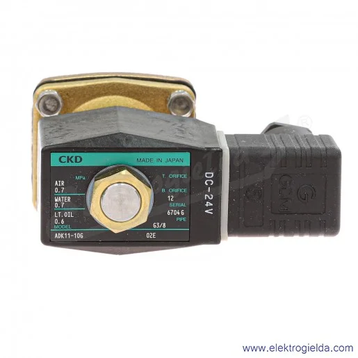 Zawór membranowy ADK11-10G-02E-DC24V, G3/8, 2/2 NC, 0-7 BAR, Woda, powietrze, olej, 24 VDC, CKD Zawór membranowy ADK11-10G-02E-DC24V, G3/8, 2/2 NC, 0-7 BAR, Woda, powietrze, olej, 24 VDC, CKD