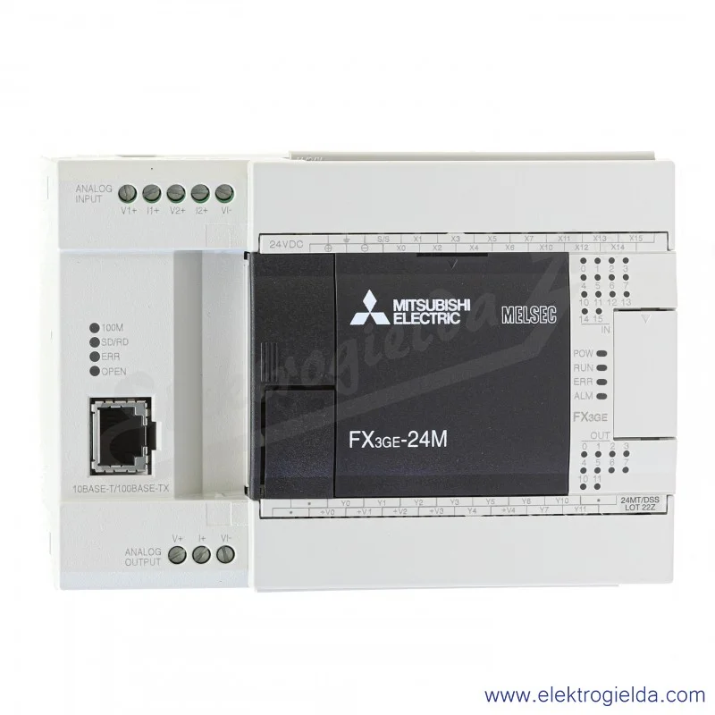 Sterownik 269919 FX3GE-24MT/DSS 24VDC, 14 wejść cyfrowych, 10x wyjść tranzystorowych, 2x wejścia Analog, Ethernet, USB, RS422 Sterownik 269919 FX3GE-24MT/DSS 24VDC, 14 wejść cyfrowych, 10x wyjść tranzystorowych, 2x wejścia Analog, Ethernet, USB, RS422