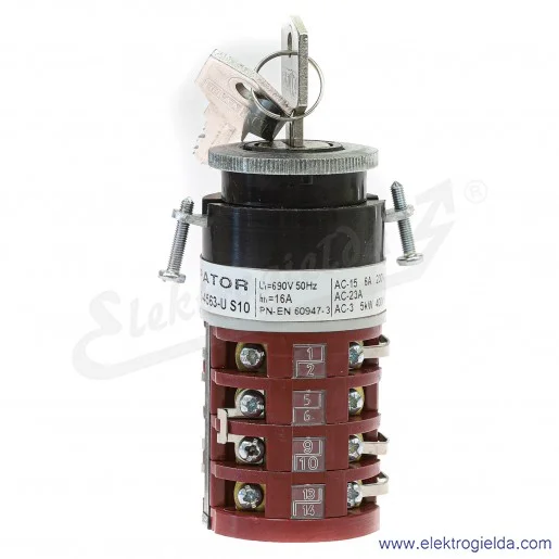 Łącznik krzywkowy 4G10-4563-U S10 /1-2/ klucz zamiast pokrętła, montaż w otworze 30,5mm Łącznik krzywkowy 4G10-4563-U S10 /1-2/ klucz zamiast pokrętła, montaż w otworze 30,5mm