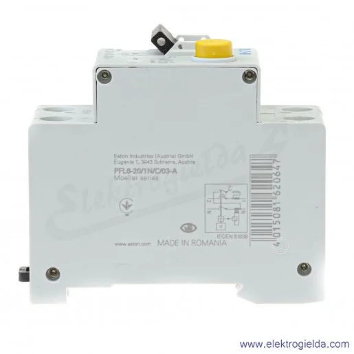 Wyłącznik różnicowo-nadprądowy PFL6-20/1N/C/03-A 1P+N 20A C 0,3A typ A Wyłącznik różnicowo-nadprądowy PFL6-20/1N/C/03-A 1P+N 20A C 0,3A typ A