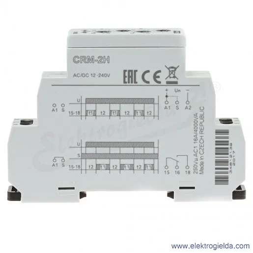 Przekaźnik czasowy CRM-2H UNI, 12...240VAC/DC, 0.1s..100h, 1CO 16A, 2 funkcje czasowe Przekaźnik czasowy CRM-2H UNI, 12...240VAC/DC, 0.1s..100h, 1CO 16A, 2 funkcje czasowe