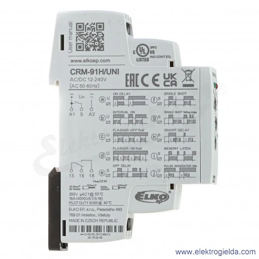 Przekaźnik czasowy CRM-91H UNI 12..240VAC/DC, 1CO 16A uniwersalny Przekaźnik czasowy CRM-91H UNI 12..240VAC/DC, 1CO 16A uniwersalny