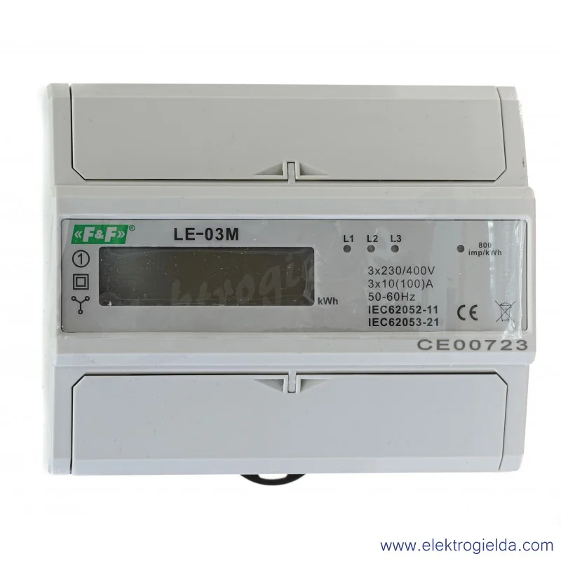 Licznik energii elektrycznej LE-03M trójfazowy, RS-485 MODBUS, wyświetlacz LCD, kl.1, 3x10(100A)