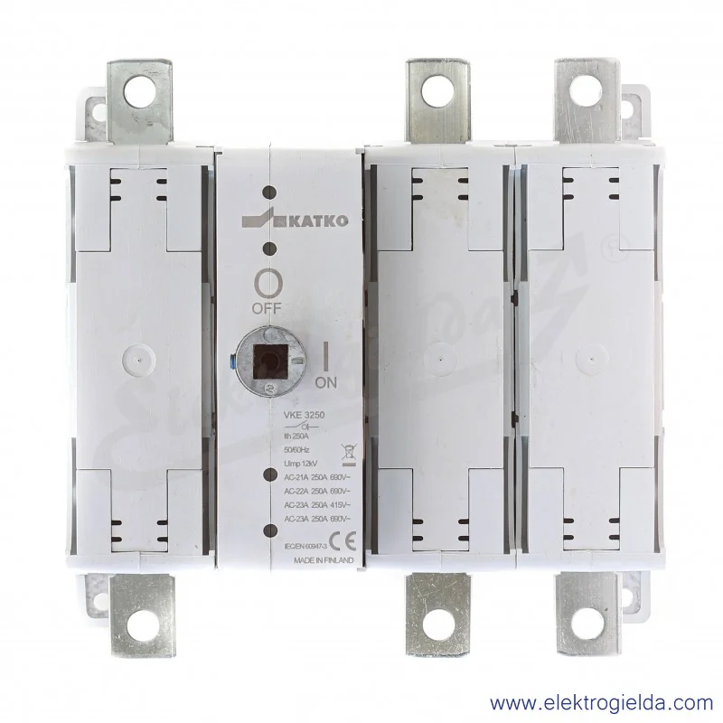 Rozłącznik VKE 3250 1.V 3-polowy 250A, zestaw ze sprzęgłem i napędem, bez obudowy Rozłącznik VKE 3250 1.V 3-polowy 250A, zestaw ze sprzęgłem i napędem, bez obudowy