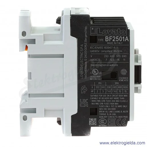 Stycznik BF2501A230 230VAC Ith 32A AC3/400V 12,5KW, 1NC Stycznik BF2501A230 230VAC Ith 32A AC3/400V 12,5KW, 1NC